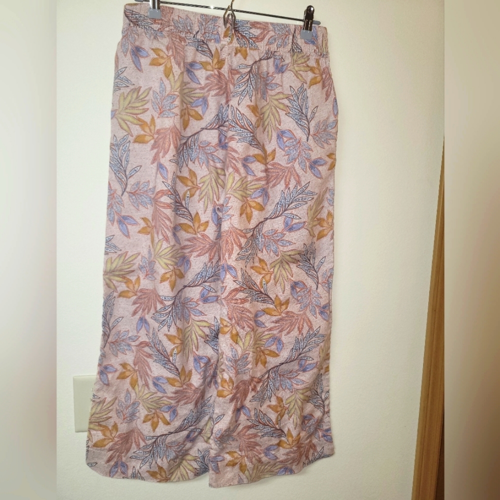 Nicole Miller Multicolor Leaf Print Wide Leg Pants